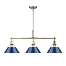  3306-LP AB-NVY - Orwell AB 3 Light Linear Pendant in Aged Brass with Matte Navy shades